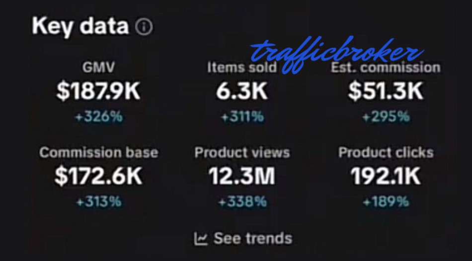 TikTok Shop key data: GMV $187.9K, est. commission $51.3K